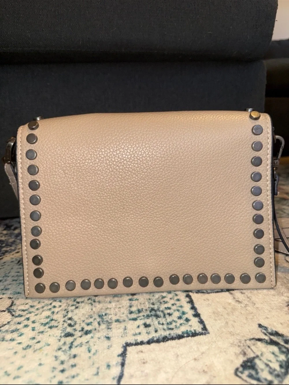 Steve Madden Taupe Pebbled Leather Studded Crossbody